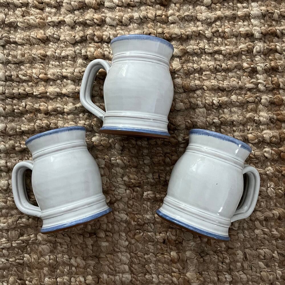 Deneen Pottery Hand Thrown 20oz Mug Set of 3 Blue White Stoneware USA 2011
